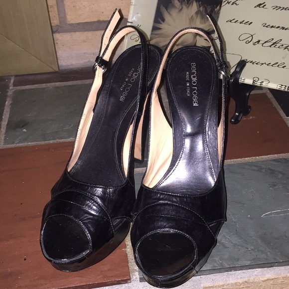 Women's Leather Platform Sergio Rossi Slingback Pumps Size 39/8 Made in Italy - Picture 4 of 8
